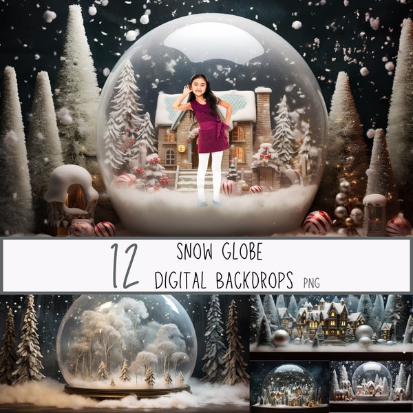 Christmas Snow Globe Digital Backdrops, Studio Backdrops Holiday, Photoshop overlays, Family Kids Wedding Custom Photography Background