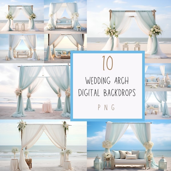 Wedding Arch Digital Backdrops, Beach Wedding Arch Photoshop Photography Background, Boho Floral Overlays, Coastal Decor for Photos Sessions