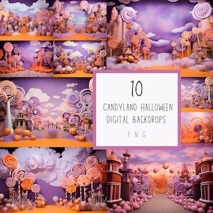 Candyland Halloween Digital Backdrops, Rainbow Backdrops, Children Birthday Cake Smash Photography, Baby Photoshoot Background