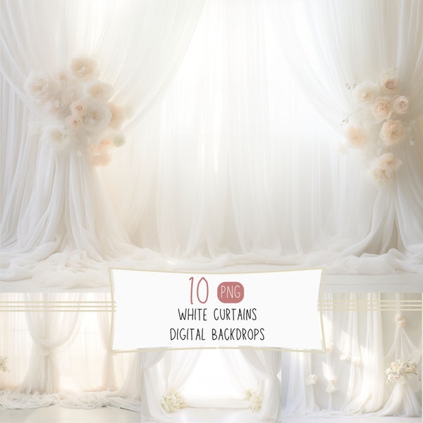 White Curtains Digital Backdrops Maternity Backgrounds Texture Overlays, Studio Backdrops  Fine Art  Photoshop Effects for Photo Editing