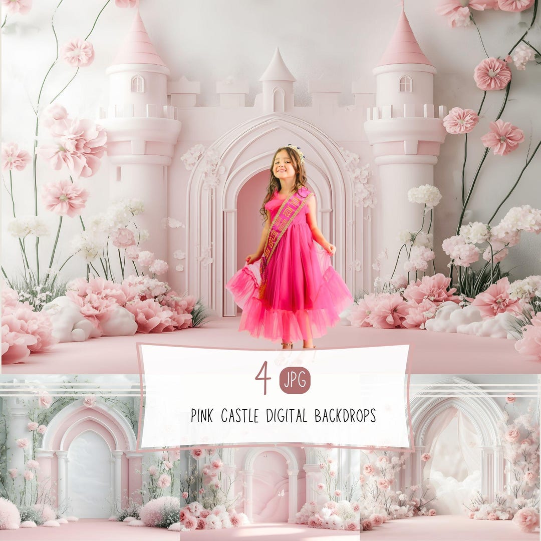 Pink Castle Digital Backdrops: Romantic Fairytale Floral Arch Digital ...