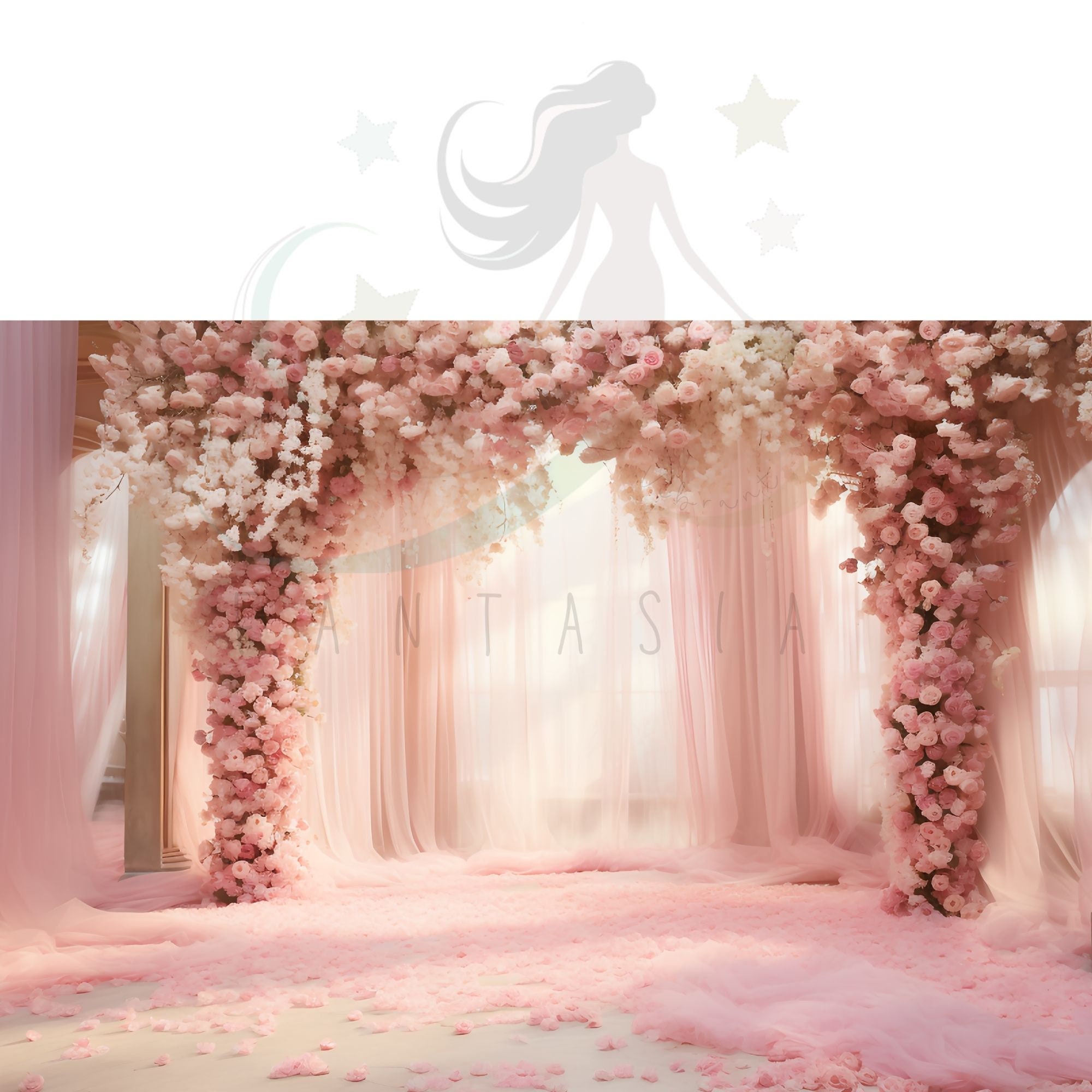 Pink Floral Petals Romantic Round Wedding Backdrop main image 1