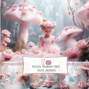 Décors numériques de forêt de champignons mystiques : superposition d&#39;arrière-plan fantastique de conte de fées de rêve pour l&#39;édition créative de photographie de studio de Photoshop