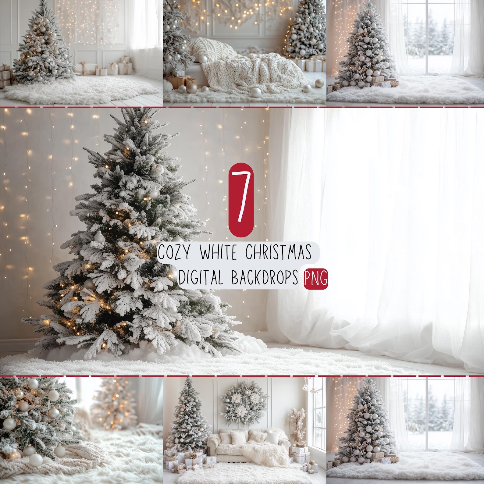 Cozy White Christmas Digital Backdrops Studio Holiday Winter PNG ...