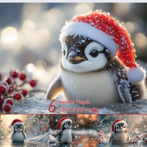 Kerstpinguïn Digitale achtergronden, feestelijke vakantieachtergronden Kerstmuts Winter Wonderland-scène voor fotografie-overlays voor kinderen en pasgeborenen