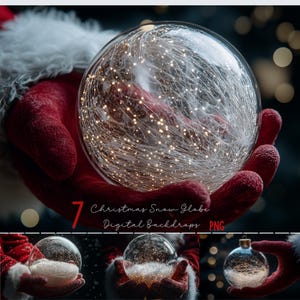 Sfondi digitali di globo di neve di Natale, sfondo di palla di Natale di Babbo Natale, sovrapposizioni di Photoshop per le vacanze per bambini, editing di fotografie composite di famiglia