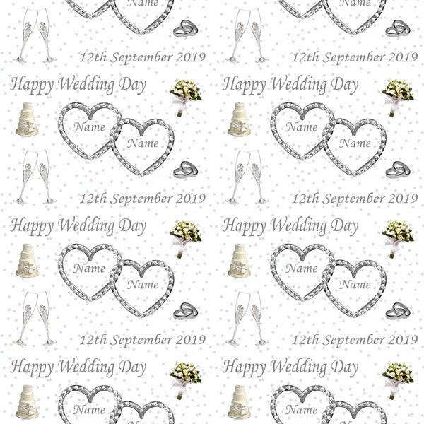 Personalised Wedding Day Gift Wrapping Paper Gold Or Silver One Large Sheet 32" x 24" (81cm x 61cm) - 2 Matching Gift Tags ADD NAMES & DATE