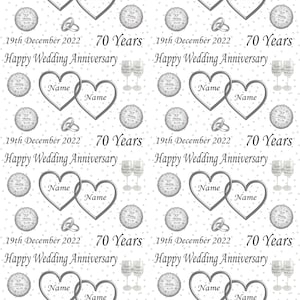 Personalised 70th Wedding Anniversary Wrapping Paper One Large Sheet 32" x 24" (81cm x 61cm) With 2 Matching Gift Tags ADD NAMES & DATE