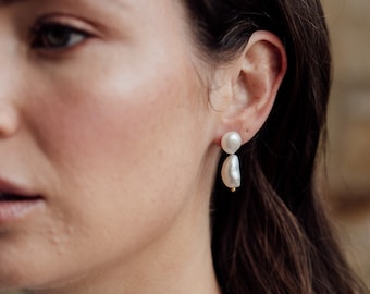 NORA EARRINGS | Baroque Stud Earrings, Pearl Wedding Earrings