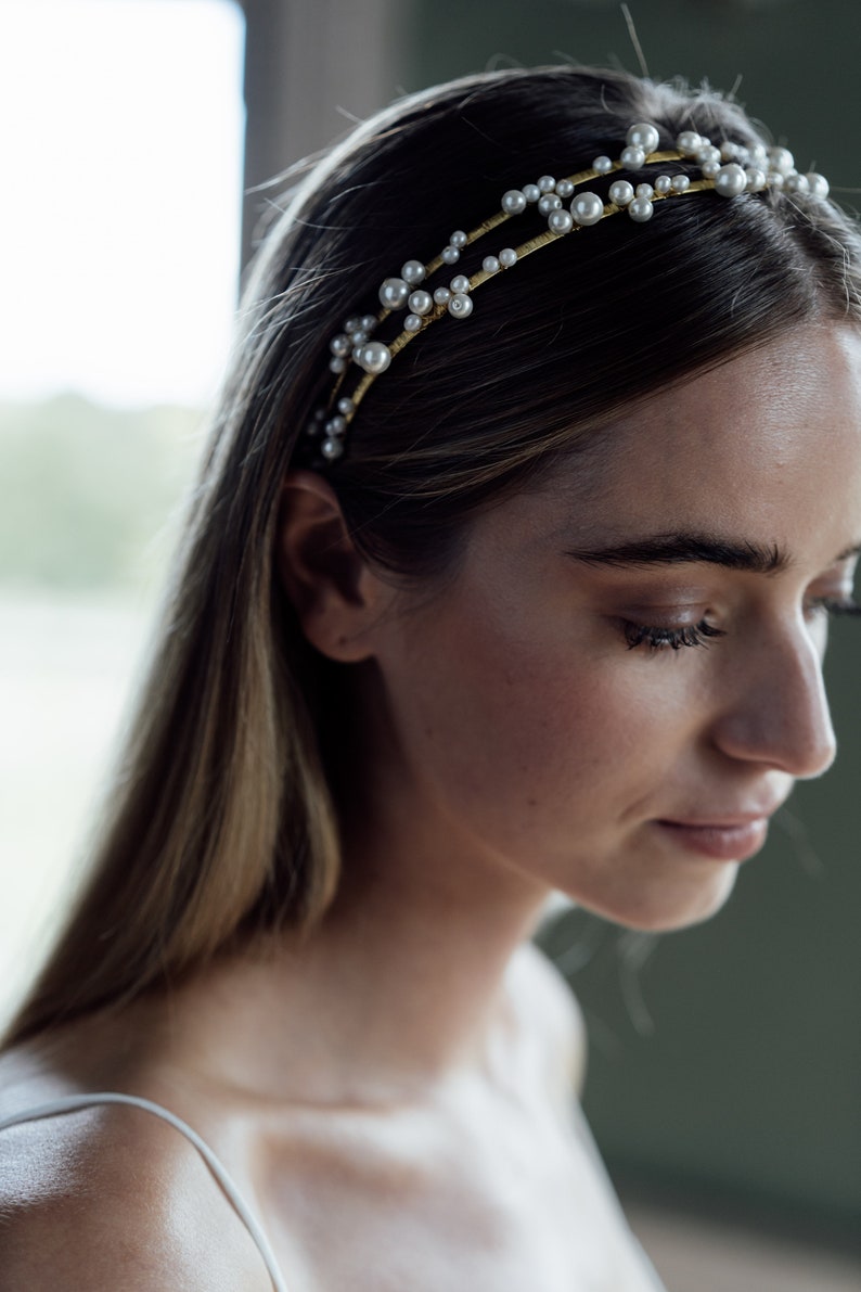 BANDEAU ALBA Bandeau de mariée, bandeau de perles, accessoires de cheveux de mariée, bandeau de perles et d'or image 3