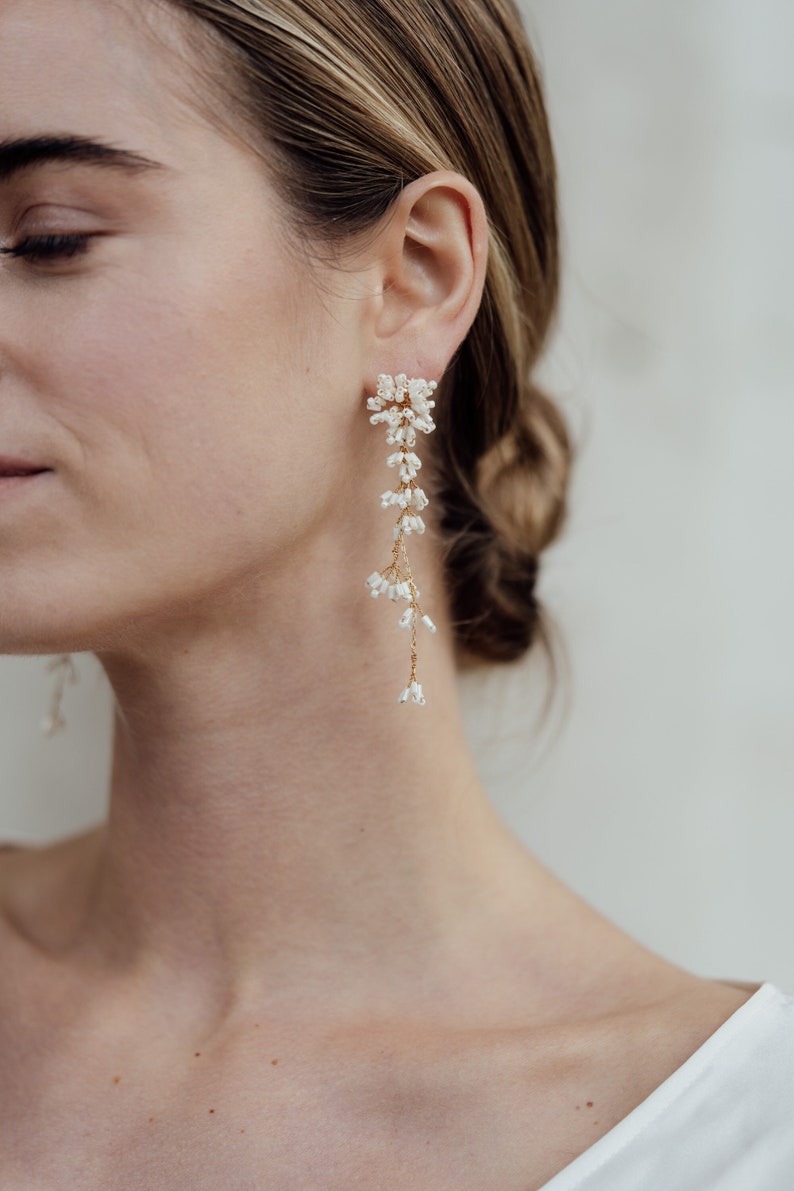 NONA DROPS Bridal Earrings, Beaded Bridal Earrings image 1