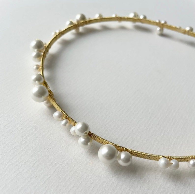 BANDEAU ALBA Bandeau de mariée, bandeau de perles, accessoires de cheveux de mariée, bandeau de perles et d'or image 6