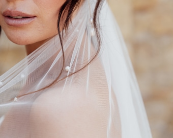 OLIVIA PEARL VEIL | Modern Pearl veil, Cut edge pearl veil, Bridal Veil