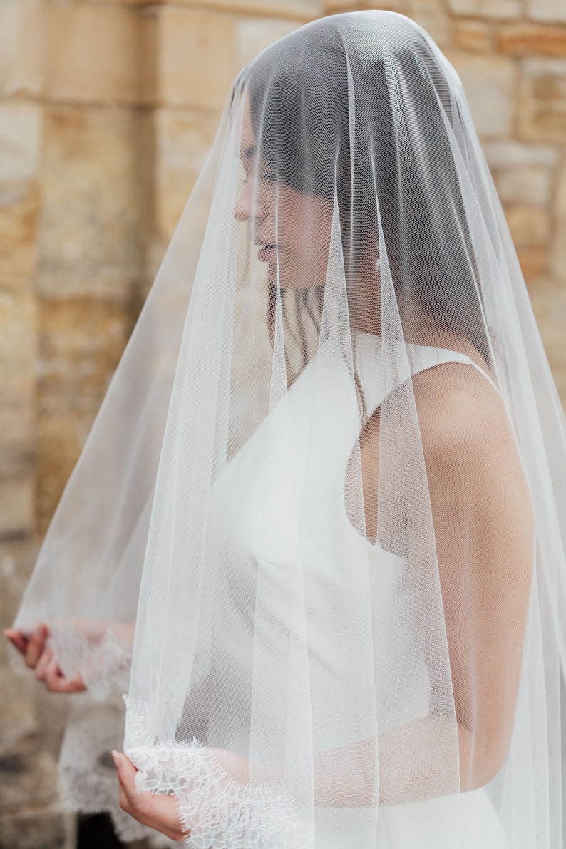 GIGI LACE VEIL Chantilly lace two-tier wedding veil image 6
