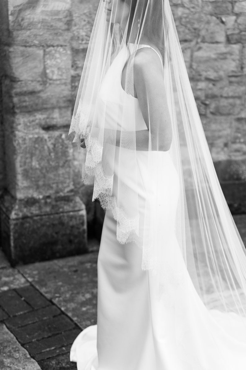 GIGI LACE VEIL Chantilly lace two-tier wedding veil image 5
