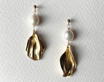 Ada Pearl Earrings | 18ct Gold Petal Drop Earrings
