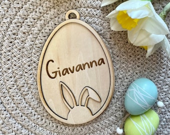 Easter personalised 3D Easter basket Name Tag. Wooden basket tag personalised with names on 3D effect layered high quality Easter egg tag