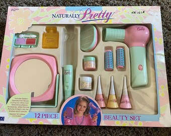 Rare Vintage Naturally Pretty 12pc Beauty Set Make Up Toy Set Lipstick Polish