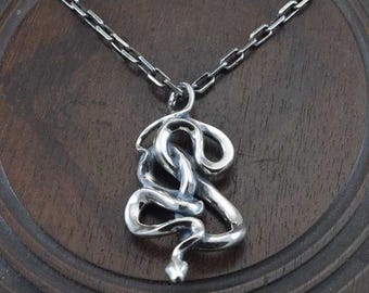 Twisted Snake Pendant. Sterling Silver Serpent Amulet. Handmade Unisex Jewelry