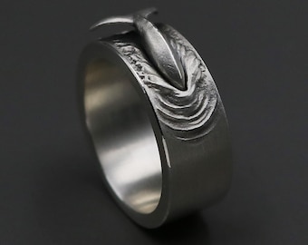 Anillo de cola de ballena de plata de ley, joyería inspirada en el mar