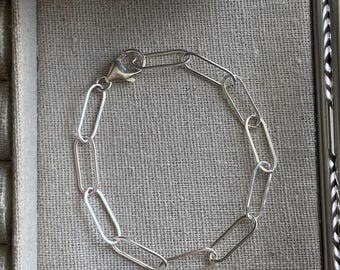 Sterling Silver Paper Clip Bracelet, Rolo Chain