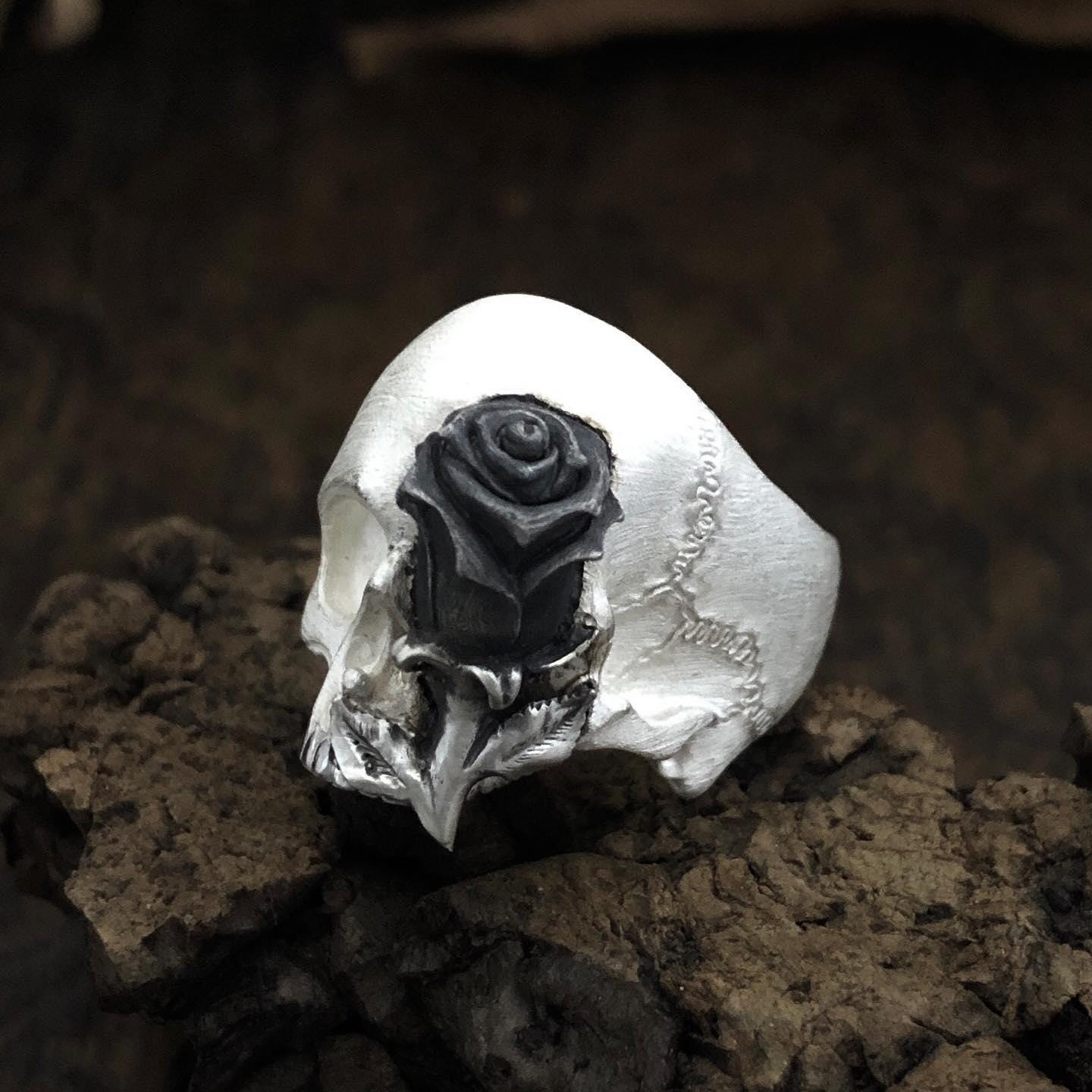 Skull And Roses Rings Sterling Silver Skull Rose Ring, Gothic Punk Band - Etsy
