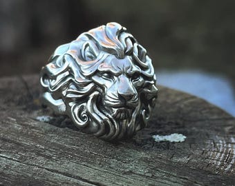 角付きライオンリング - 925 シルバー ワイルド ライオンリング