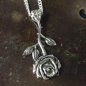 925 Silver Rose Pendant Necklace, Silver Rose pendant, Vintage rose necklace, 925 silver flower necklace, Womens Rose pendant, Gift For Her