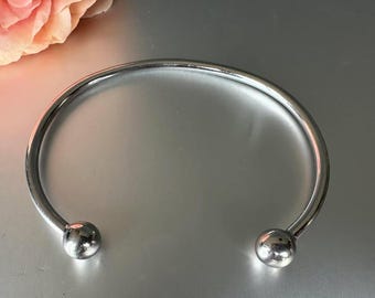 アクセサリー Italy 925 balls cuff bangle 925 Sterling Silver Torque Cuff Bangle Bracelet 60 Mm by 45