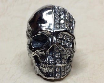 Anillo de calavera de plata de ley 925 con circonita cúbica, regalo de Halloween para él.
