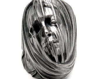 Sterling Silver Skull Ring, Handmade Gothic Biker Jewelry