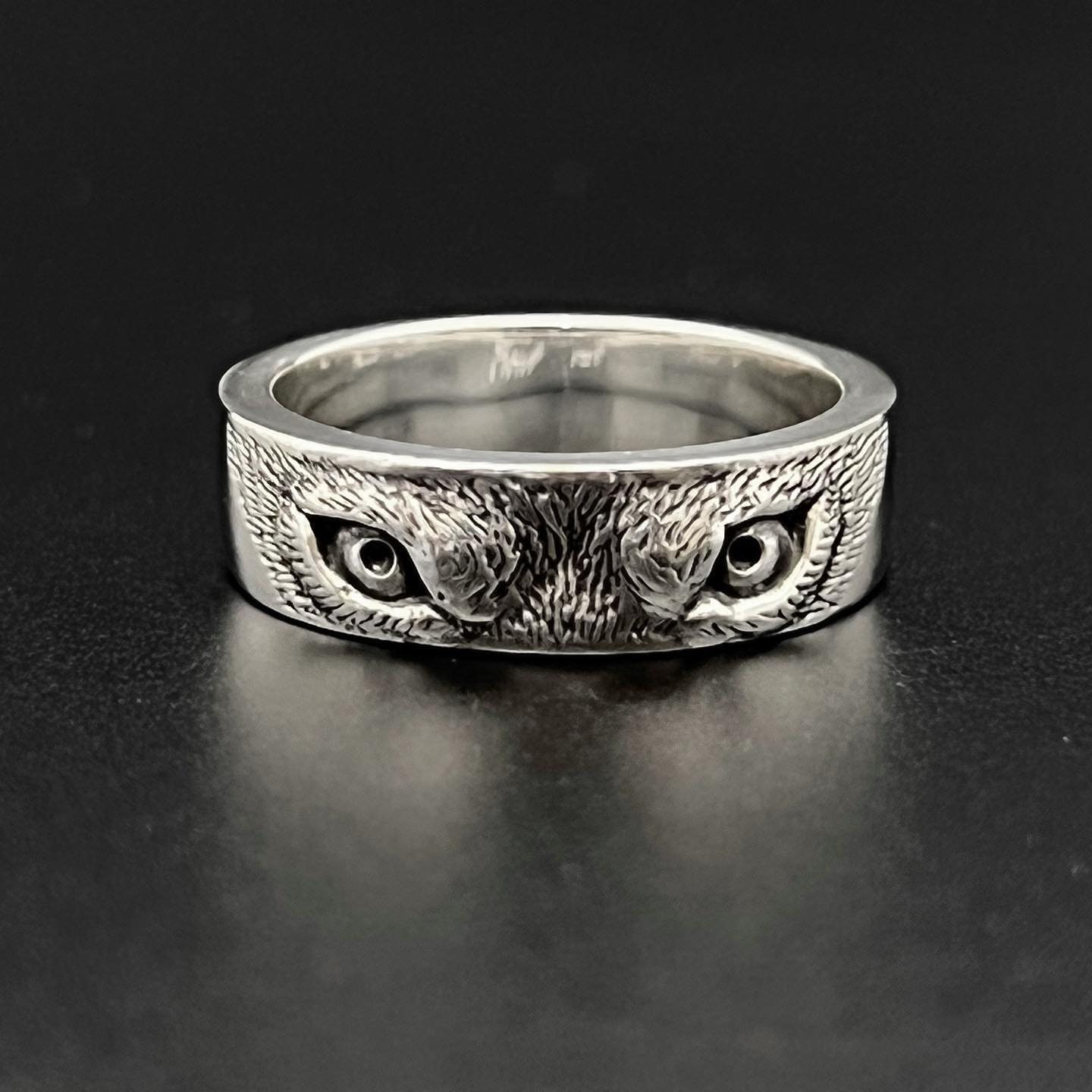Owl Eye 925 Sterling Silver Ring, Gothic Animal Jewelry