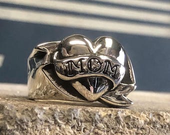 Anello in argento sterling con tatuaggio a forma di cuore per la mamma, regalo per la festa della mamma