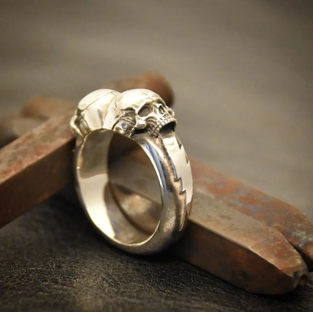 Silver Rings Punk Sterling Silver Skull Ring, Gothic Punk Biker Band - Etsy
