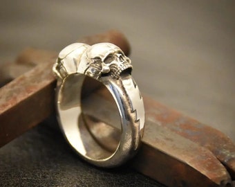 Bague tête de mort en argent sterling, groupe de motards punk gothique