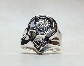 925 Sterling Silver Skull Biker Ring, Gothic Jewelry