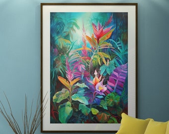 Pintura floral botánica, estampado floral vintage, pintura vintage, descarga digital, arte vintage de la selva, descarga digital imprimible,