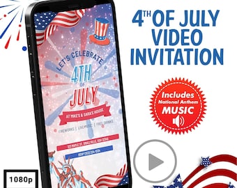 Invitación digital del 4 de julio, Invitación digital del 4 de julio, Invitación fiesta digital en EE. UU., Invitación del 4 de julio, VIDEO evite CANVA