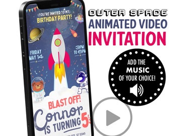 Invitación para fiesta de cumpleaños de chico espacial con texto Plantilla de invitación para fiesta de galaxia SMS de cumpleaños espacial Astronauta Espacio exterior Descarga instantánea