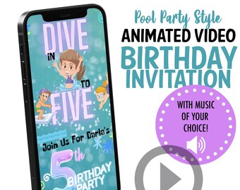 Invitación de vídeo del quinto cumpleaños Invitación a la fiesta en la piscina, Fiesta de natación con mensajes de texto animados Invitación a la piscina Cumpleaños Niños Fiesta de natación Descarga digital,