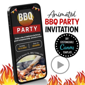 BBQ party template phone invite bbq Animated  invitation summer party Invitation Electronic Invite, smartphone bbq sms invitation barbecue
