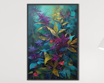Pintura floral botánica, estampado floral vintage, pintura vintage, descarga digital, arte vintage de la selva, descarga digital imprimible