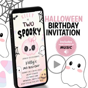 Spooky Girl Halloween 2nd Birthday Party Ghost invitation Cute Pink Ghost Girly Birthday Spooktacular 1st Birthday Instant Download textable