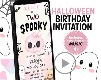 Spooky Girl Halloween 2nd Birthday Party Ghost invitación Lindo Pink Ghost Girly Cumpleaños Spooktacular 1er cumpleaños Descarga instantánea textable