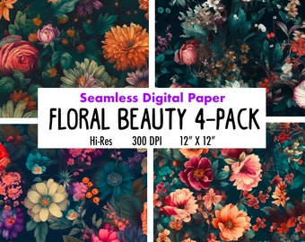 Papel digital Spring Floral Medley - Botánico, Fondos de flores de acuarela 12x12in - Uso comercial - Sublimación floral, FLoral digital