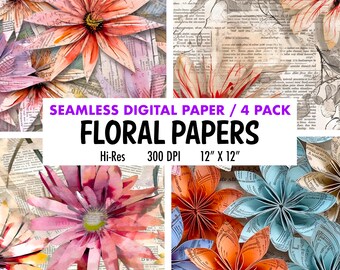 Roses Flowers Digital Paper Junk Journal Paper Pack Printable Patterns Rose Digital Paper Printable Collage Sheet Commercial Use Shabby Chic