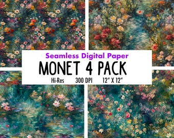 Monet Inspired Digital Paper - Monet Backgrounds - Monet Paintings - Money Style - 12in x 12in - Commercial Use - INSTANT DOWNLOAD, Floral
