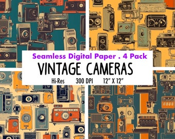 vintage Camera Digital Paper Unique Seamless Pattern Photography Prints unique digital paper download FIlm Digital Paper, Kodak paper