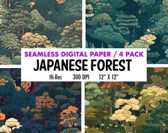 Woods Print, Japanese Forest Art Digital Paper Imprimible Scrapbooking Paper Woodsy Invitations digital download Rustic Seamless Pattern SVG