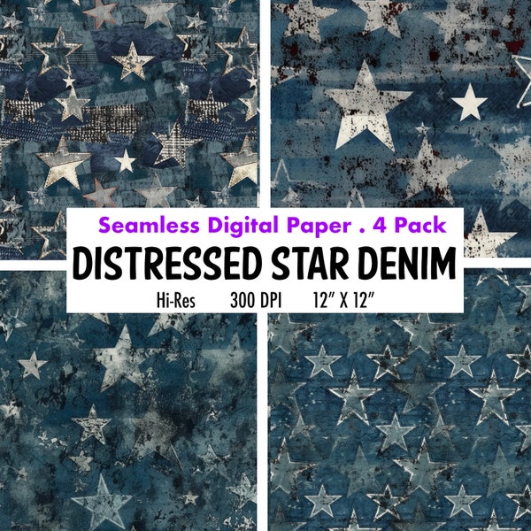 Distressed Denim Texture Digital Paper Pack, Rock star digital paper, Denim Digital Scrapbook Paper, Denim Scrapbooking Paper 12x12 4 Pack